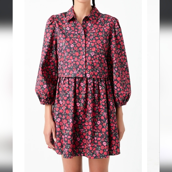 NWT English Factory Floral Shirt Mini Dress - Picture 1 of 7